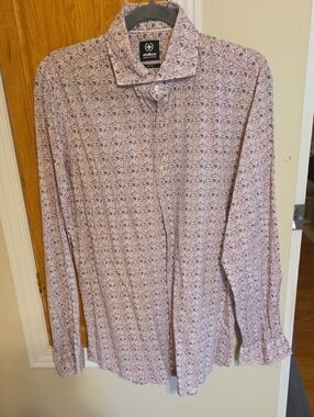 Strellson Men's Light Pink Floral-Print Button Down Shirt 15.5 - 39.